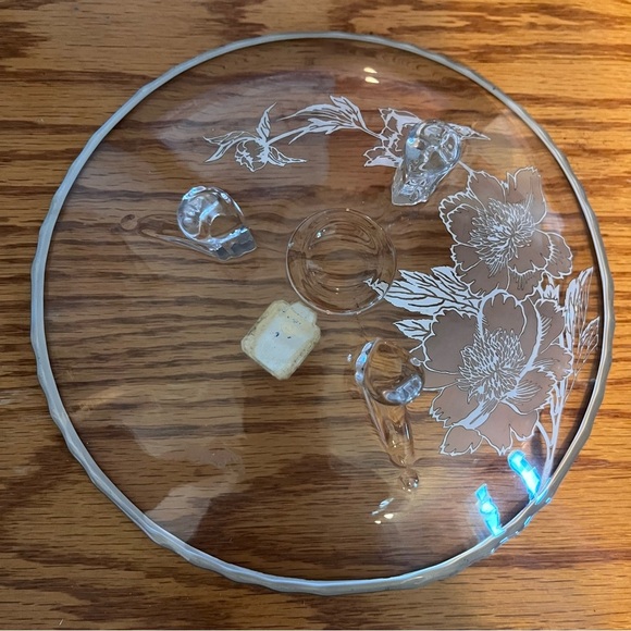 Rockwell Sterling Silver Overlay Floral Three Leg Plate With Label Unused 1950 - Picture 2 of 9